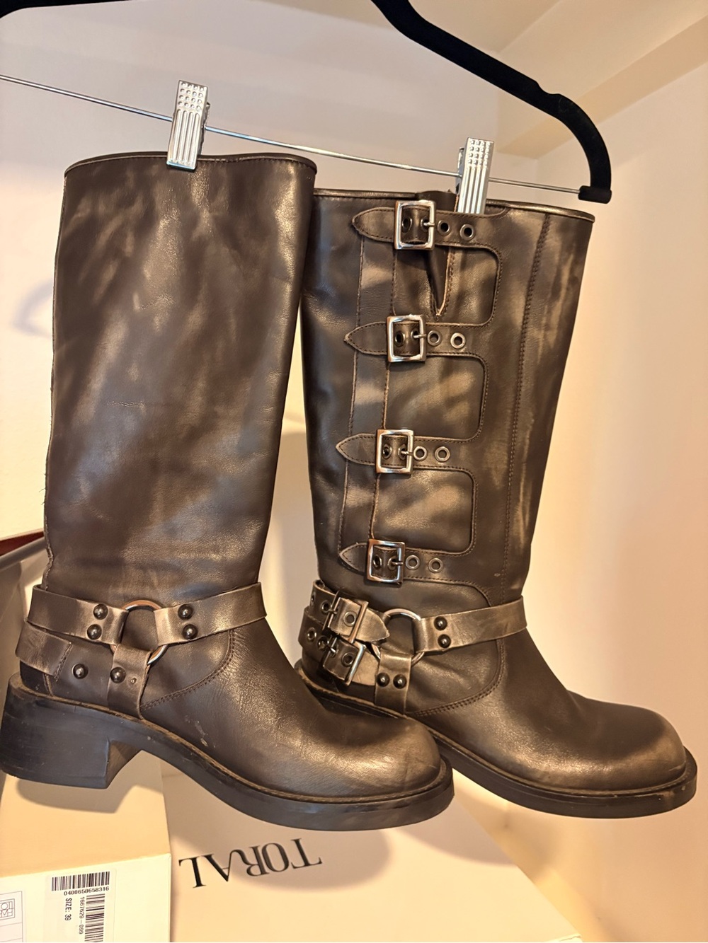 Steve Madden Brown Leather Knee-High Buckle Boots